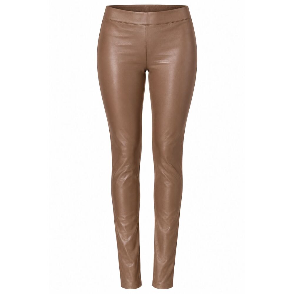 Naked Wardrobe V-ery Drippin Brown Faux Leather Leggings NWT
